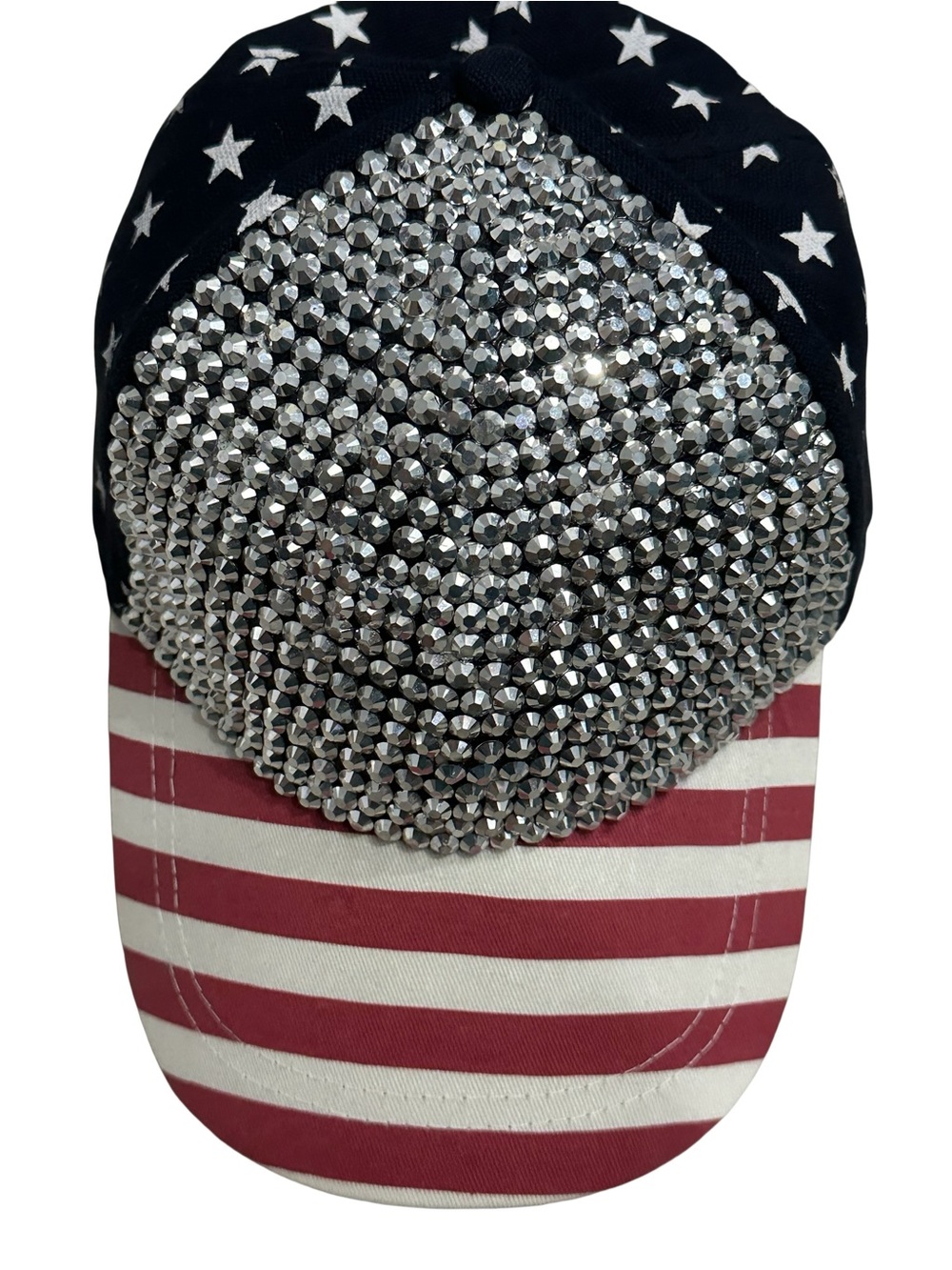 Rhinestone American Flag Baseball Cap - Black/Red/White